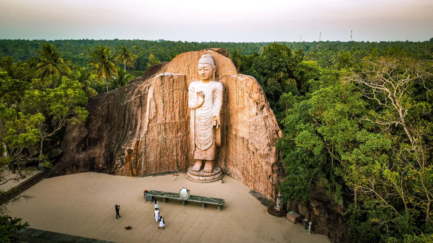 Illustration, nature tropicale et temple bouddhiste